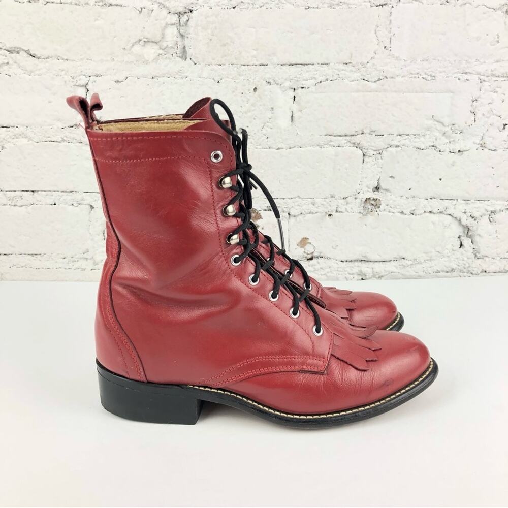 Laredo Red Fringe Leather Kiltie Boots - Picture 2 of 11